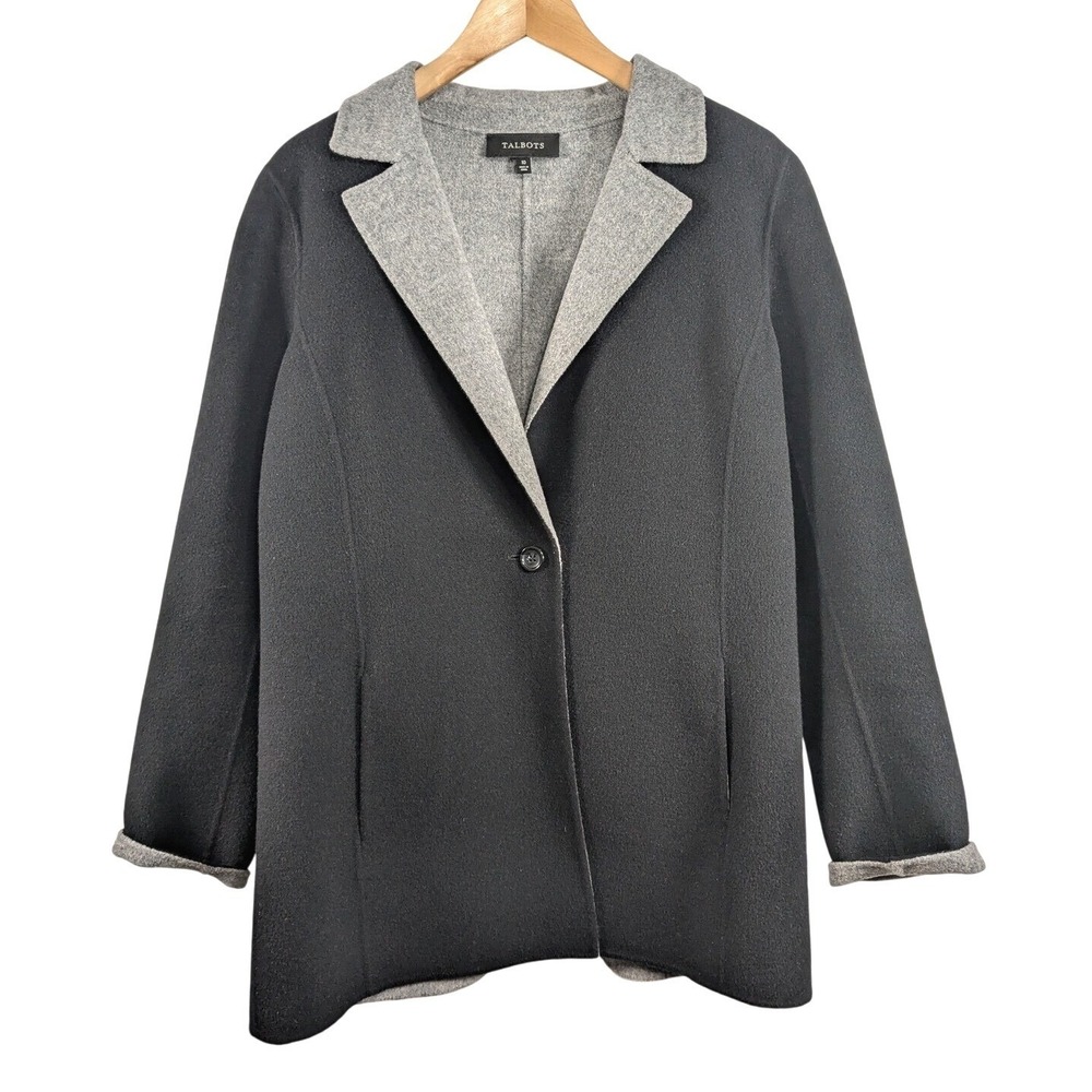 Talbots‎ Womens Felt Wool Blend Mid Length Jacket 10 Black Classic Cozy Timeless